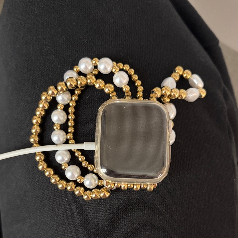 Apple Watch with Gold and White Beaded Band